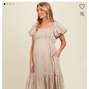Taupe Floral Puff Sleeve Maternity Dress